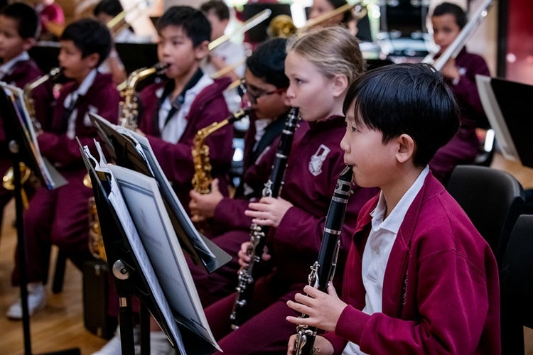 A picture of students playing their instruments