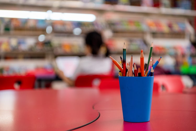 A closeup picture of a pencil cup